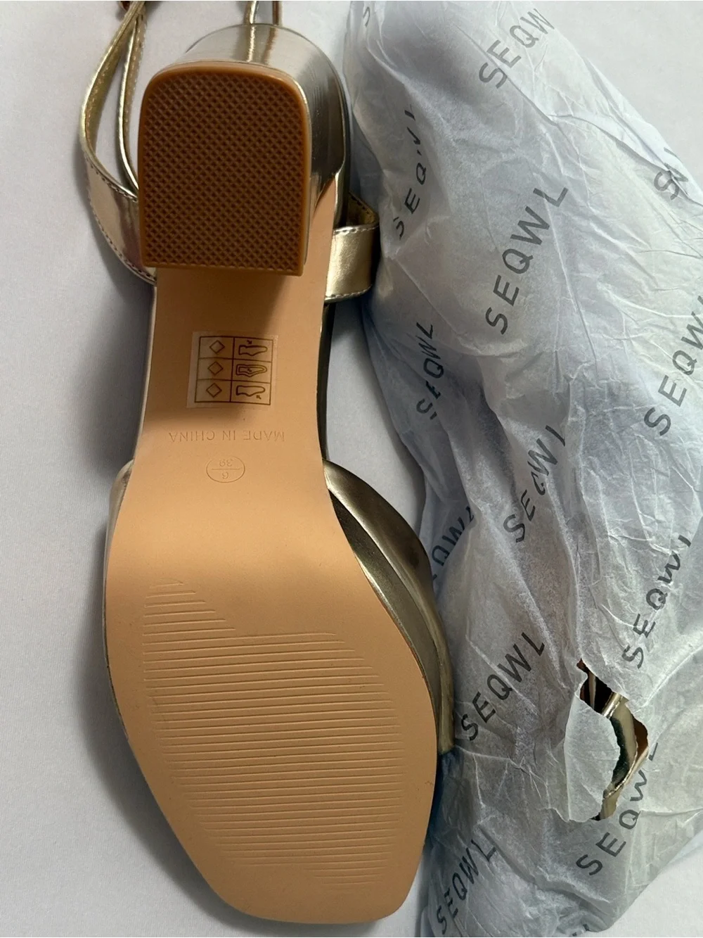 ASOS Seqwl Metallic Gold Platform Block Heel Sandals with Ankle Strap